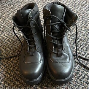 UGG Black Leather Lace-Up Boots